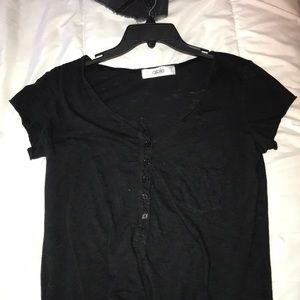 black halfway button down t-shirt